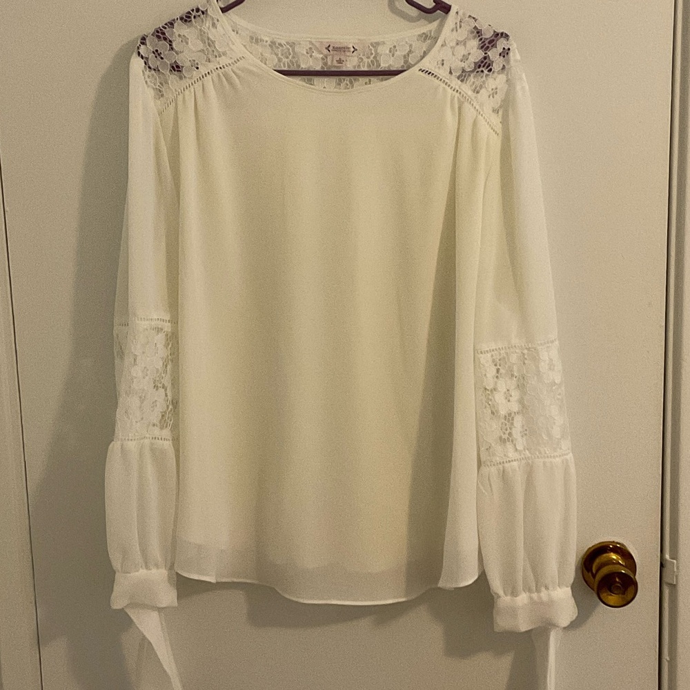 Nanette Lepore Cream Lace Accent Blouse